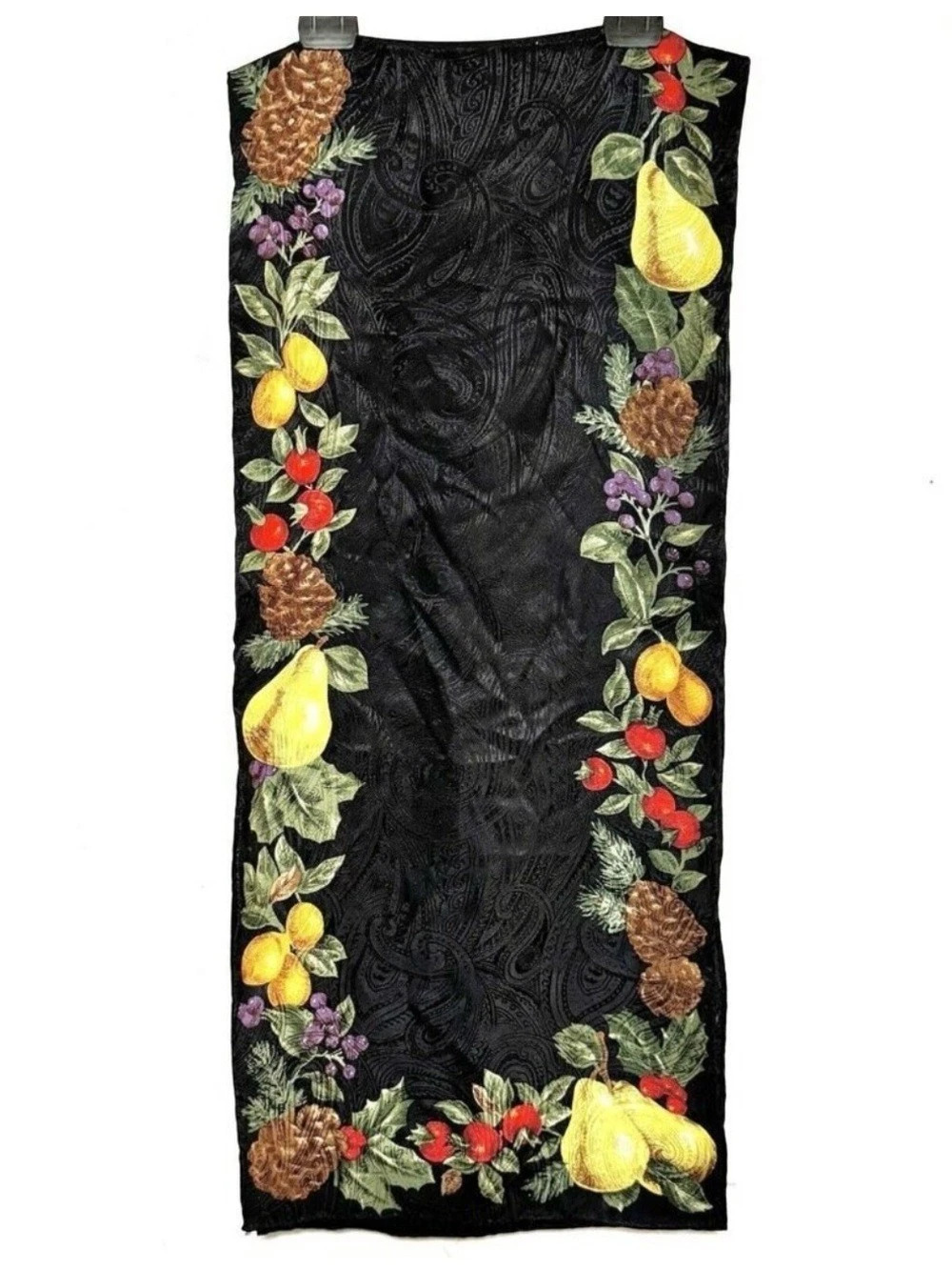 Fruit Border Paisley Scarf in Black